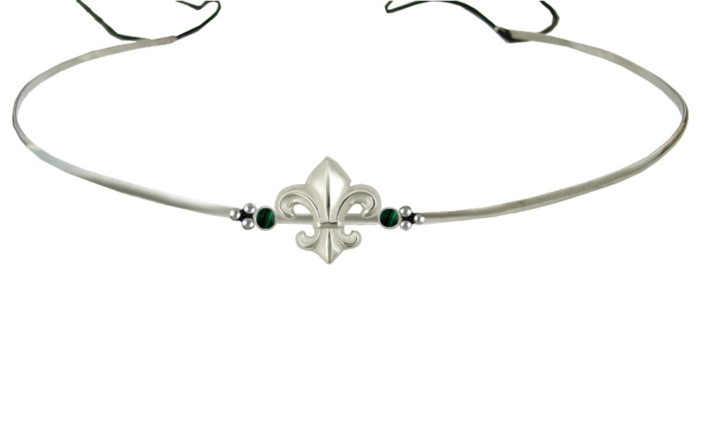 Sterling Silver Renaissance Style Fleur de Lis Headpiece Circlet Tiara With Malachite